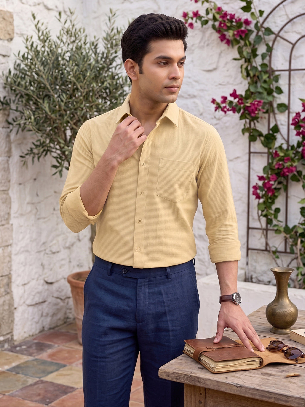 VORA LABEL Men Cotton Solid Regular Fit Casual Shirt - Mustard Yellow