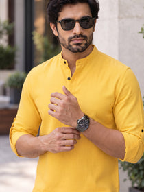 VORA LABEL Men’s Cotton Blend Solid Kurta | Mandarin Collar Full Sleeve Kurta | Casual & Festive Wear
