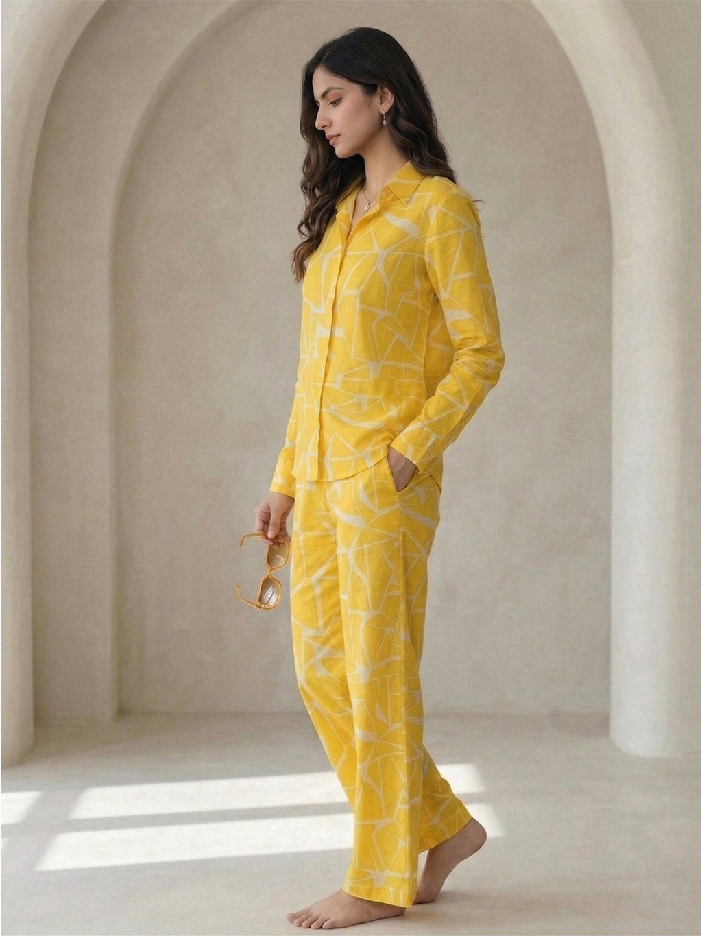 VORA LABEL Women Viscose Rayon Floral Printed Regular Fit Co-ord Set - Yellow