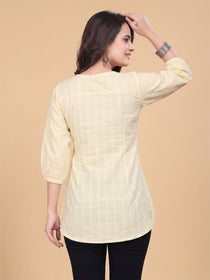 VORA LABEL Women Cotton Printed Regular Fit Top - Lemon