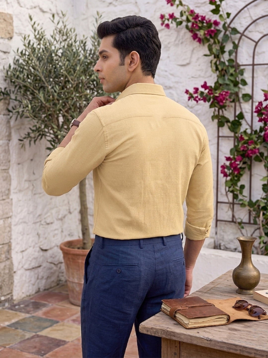 VORA LABEL Men Cotton Solid Regular Fit Casual Shirt - Mustard Yellow Secondary image
