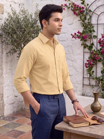 VORA LABEL Men Cotton Solid Regular Fit Casual Shirt - Mustard Yellow