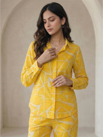 VORA LABEL Women Viscose Rayon Floral Printed Regular Fit Co-ord Set - Yellow