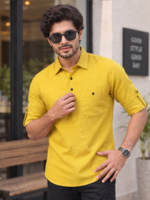 VORA LABEL Men’s Cotton Blend Solid Kurta | Mandarin Collar Full Sleeve Kurta with Pocket | Casual & Festive Wear