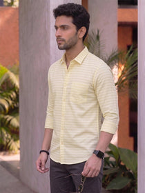 VORA LABEL Men Denim Striped Slim Fit Casual Shirt - Black