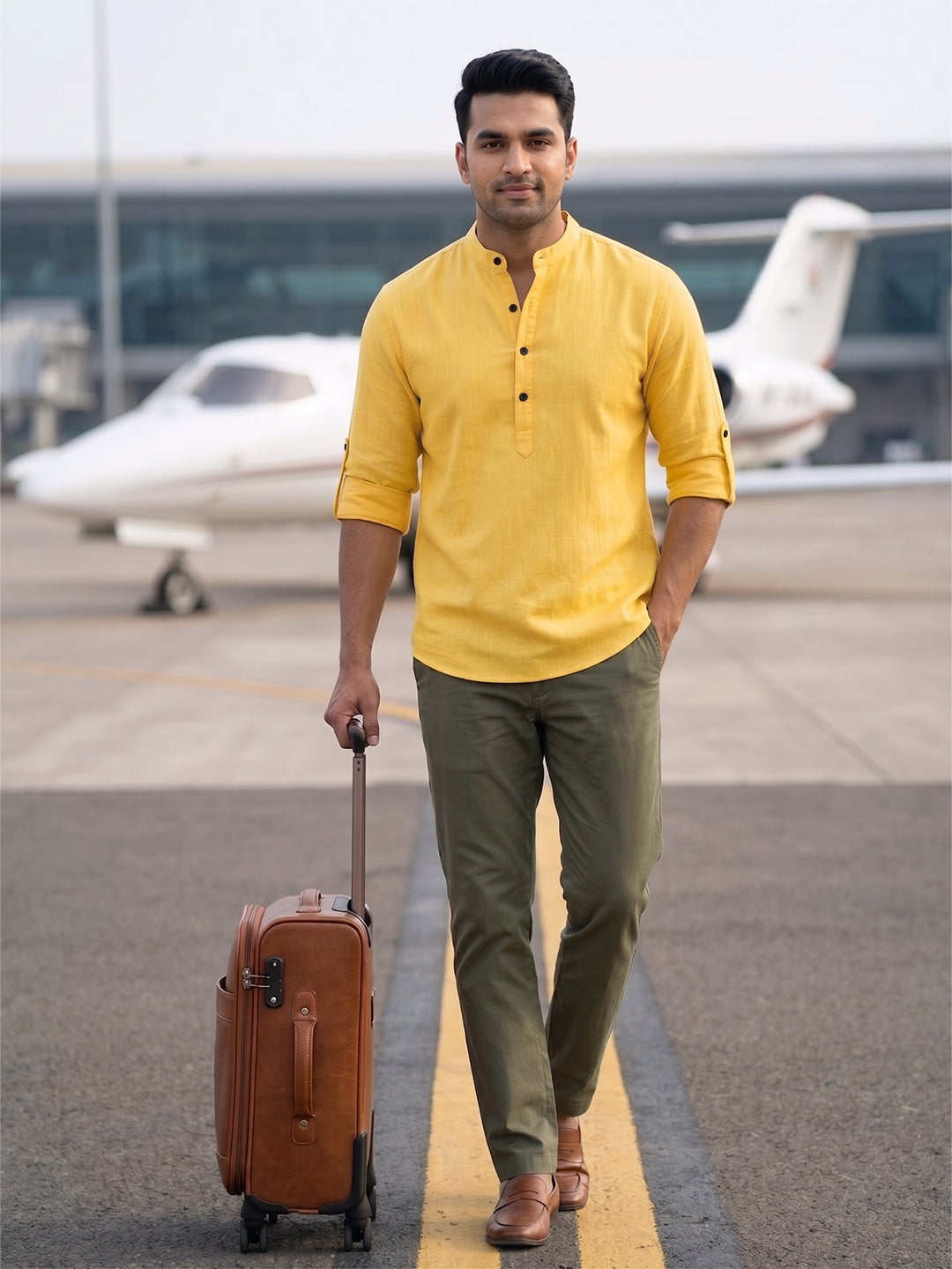 VORA LABEL Men’s Cotton Blend Solid Kurta | Mandarin Collar Full Sleeve Kurta | Casual & Festive Wear