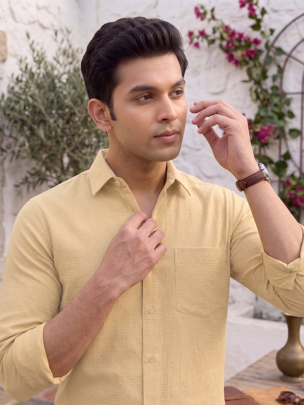 VORA LABEL Men Cotton Solid Regular Fit Casual Shirt - Mustard Yellow