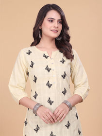 VORA LABEL Women Cotton Printed Regular Fit Top - Lemon