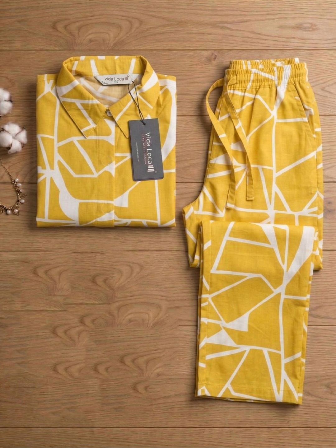 VORA LABEL Women Viscose Rayon Floral Printed Regular Fit Co-ord Set - Yellow
