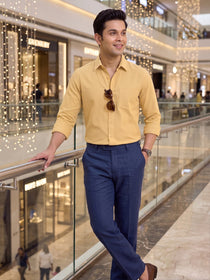 VORA LABEL Men Cotton Solid Regular Fit Casual Shirt - Mustard Yellow