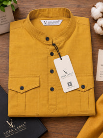 VORA LABEL Men’s Pure Cotton Solid Mandarin Collar Kurta | Full Sleeves with Roll-Up Tab | Casual & Smart Casual Wear