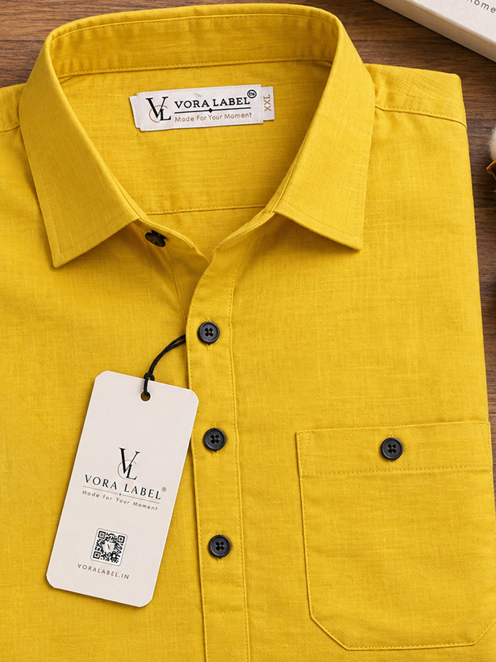 VORA LABEL Men’s Cotton Blend Solid Kurta | Mandarin Collar Full Sleeve Kurta with Pocket | Casual & Festive Wear