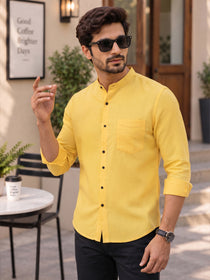 VORA LABEL Men’s Cotton Blend Mandarin Collar Shirt | Full Sleeve Solid Casual & Smart Wear
