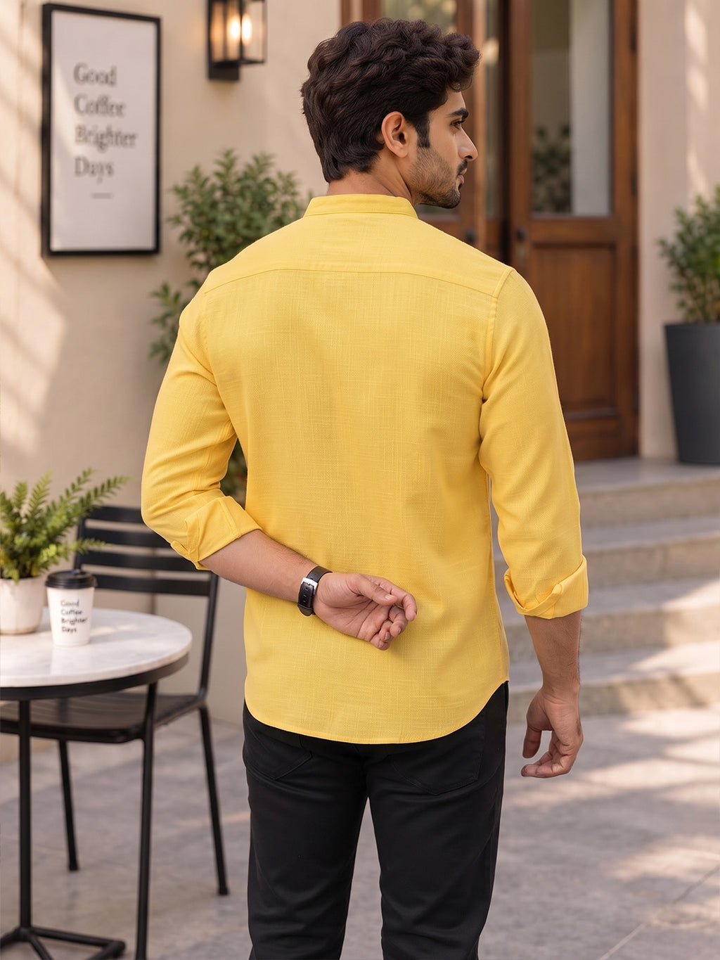 VORA LABEL Men’s Cotton Blend Mandarin Collar Shirt | Full Sleeve Solid Casual & Smart Wear