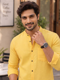 VORA LABEL Men’s Cotton Blend Mandarin Collar Shirt | Full Sleeve Solid Casual & Smart Wear