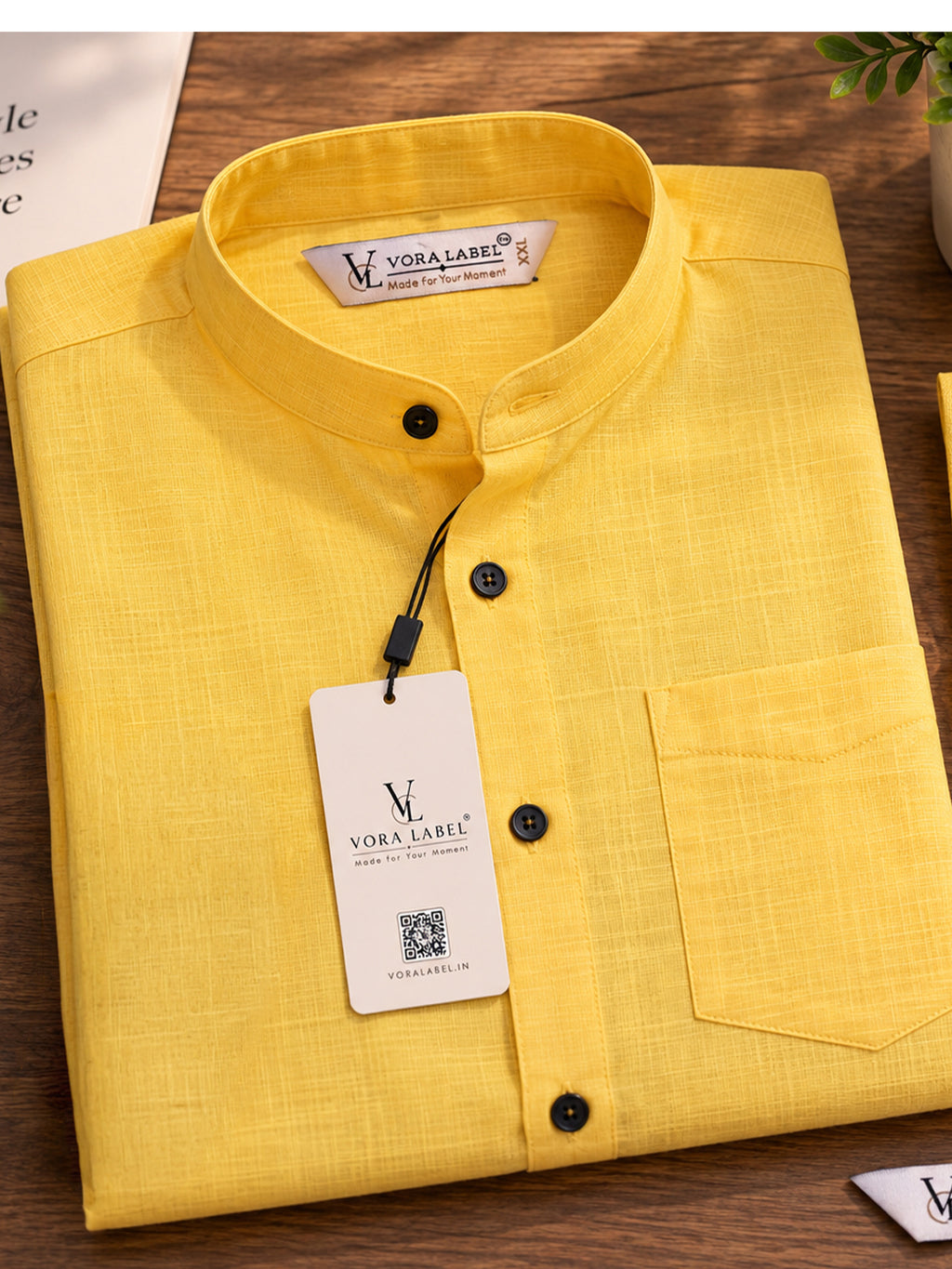 VORA LABEL Men’s Cotton Blend Mandarin Collar Shirt | Full Sleeve Solid Casual & Smart Wear