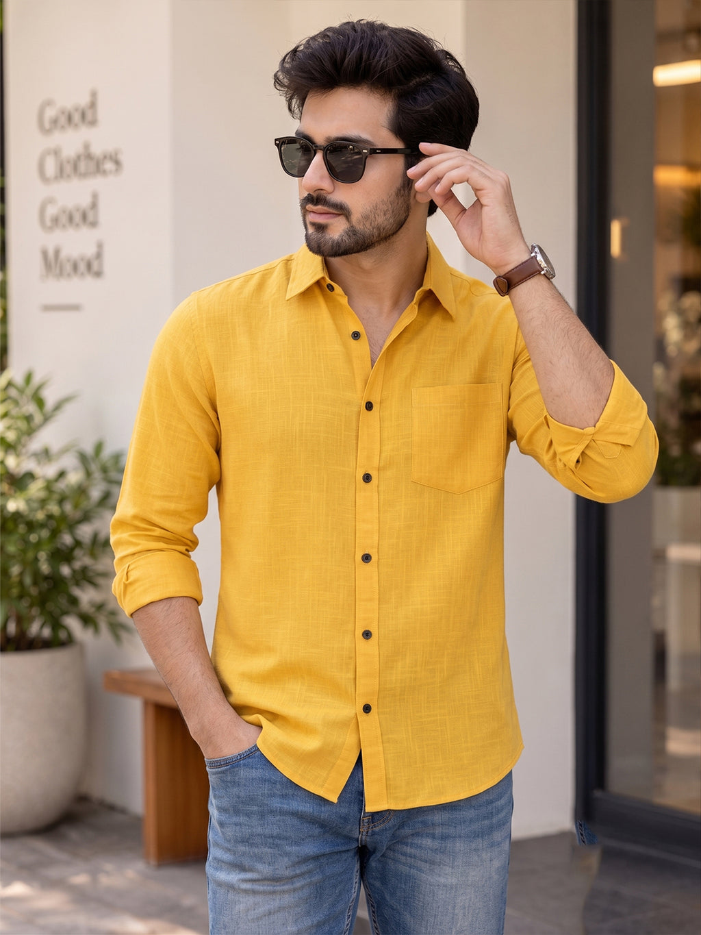 VORA LABEL Men’s Solid Cotton Blend Shirt | Full Sleeve Casual & Formal Shirt