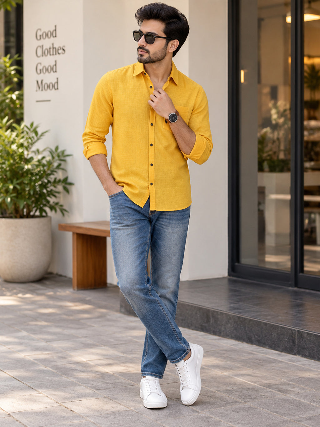 VORA LABEL Men’s Solid Cotton Blend Shirt | Full Sleeve Casual & Formal Shirt