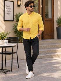 VORA LABEL Men’s Cotton Blend Mandarin Collar Shirt | Full Sleeve Solid Casual & Smart Wear