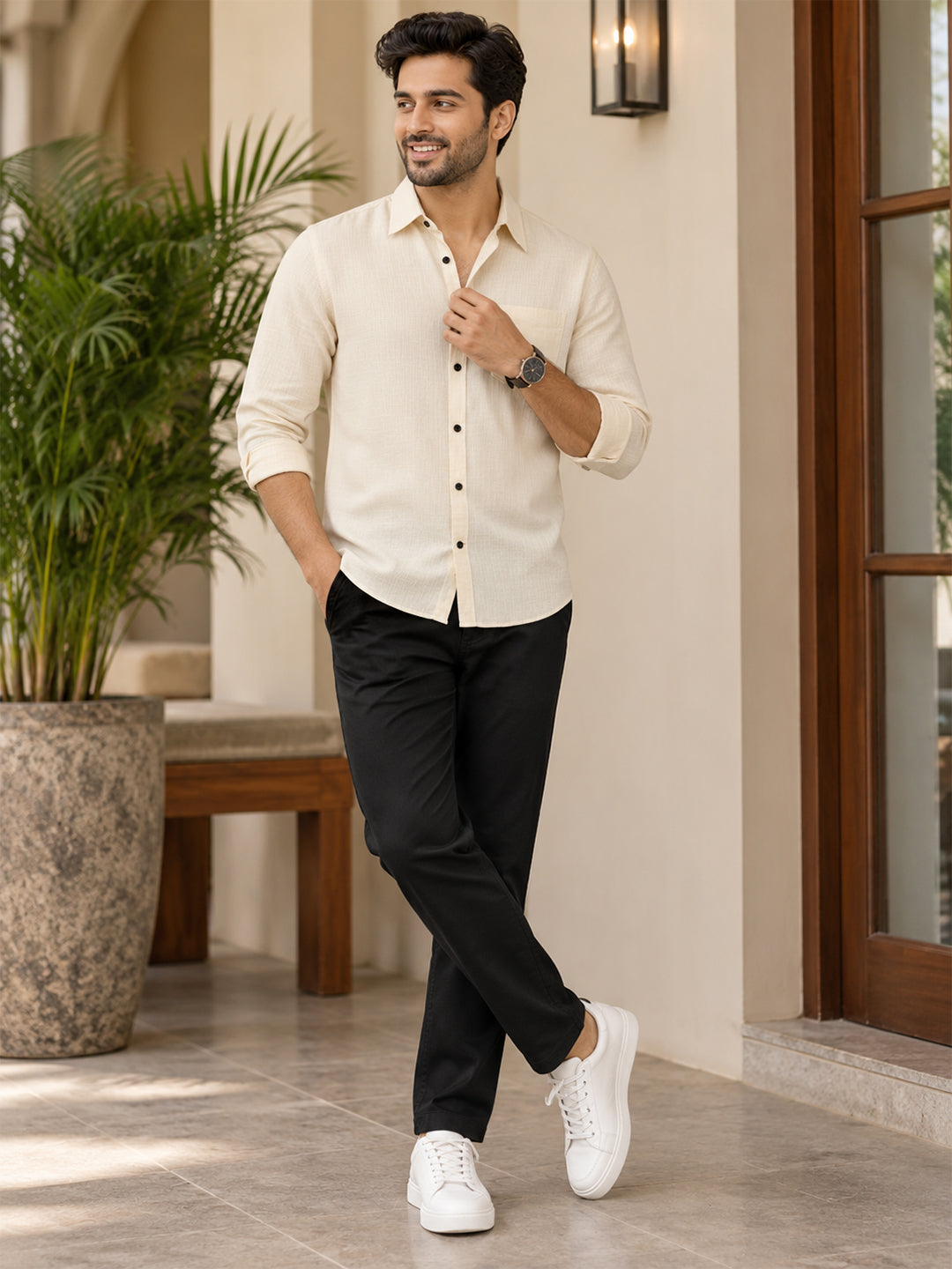 VORA LABEL Men’s Solid Cotton Blend Shirt | Full Sleeve Casual & Formal Shirt