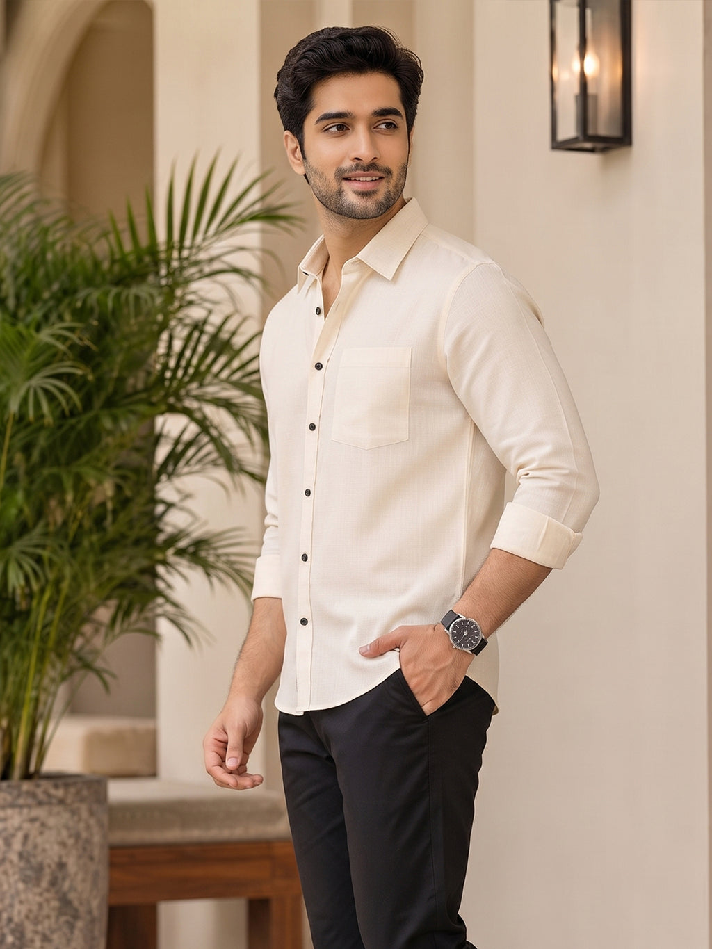 VORA LABEL Men’s Solid Cotton Blend Shirt | Full Sleeve Casual & Formal Shirt