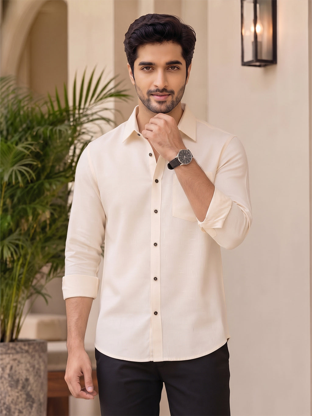 VORA LABEL Men’s Solid Cotton Blend Shirt | Full Sleeve Casual & Formal Shirt