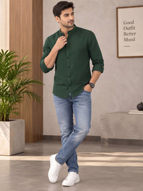 VORA LABEL Men’s Cotton Blend Mandarin Collar Shirt | Full Sleeve Solid Casual & Smart Wear