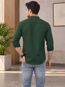 VORA LABEL Men’s Cotton Blend Mandarin Collar Shirt | Full Sleeve Solid Casual & Smart Wear