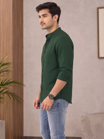 VORA LABEL Men’s Cotton Blend Mandarin Collar Shirt | Full Sleeve Solid Casual & Smart Wear