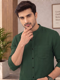 VORA LABEL Men’s Cotton Blend Mandarin Collar Shirt | Full Sleeve Solid Casual & Smart Wear