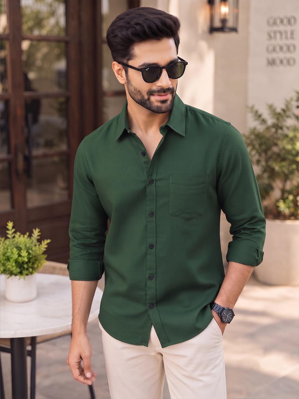 VORA LABEL Men’s Solid Cotton Blend Shirt | Full Sleeve Casual & Formal Shirt