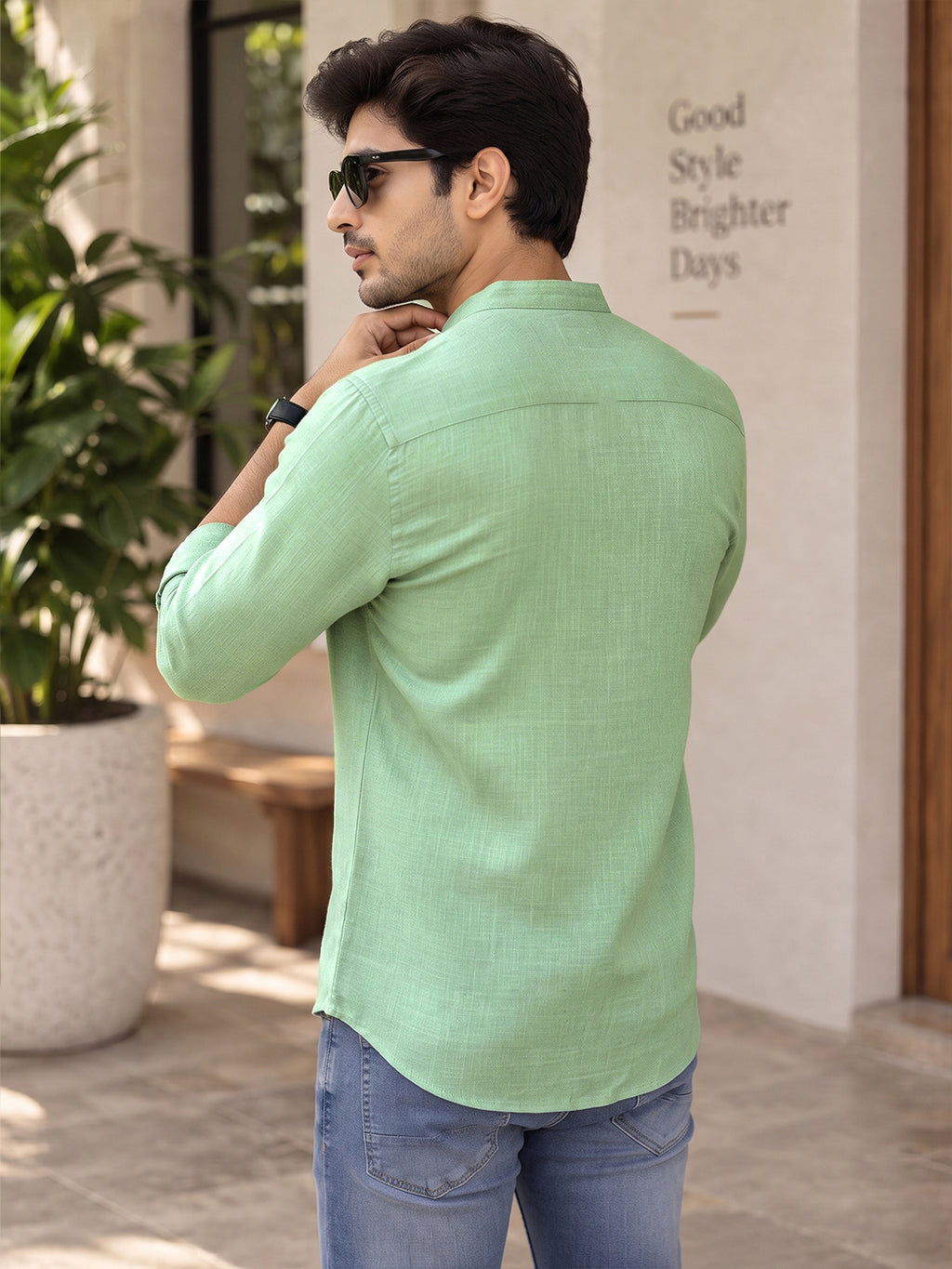VORA LABEL Men’s Cotton Blend Mandarin Collar Shirt | Full Sleeve Solid Casual & Smart Wear