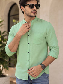 VORA LABEL Men’s Cotton Blend Mandarin Collar Shirt | Full Sleeve Solid Casual & Smart Wear