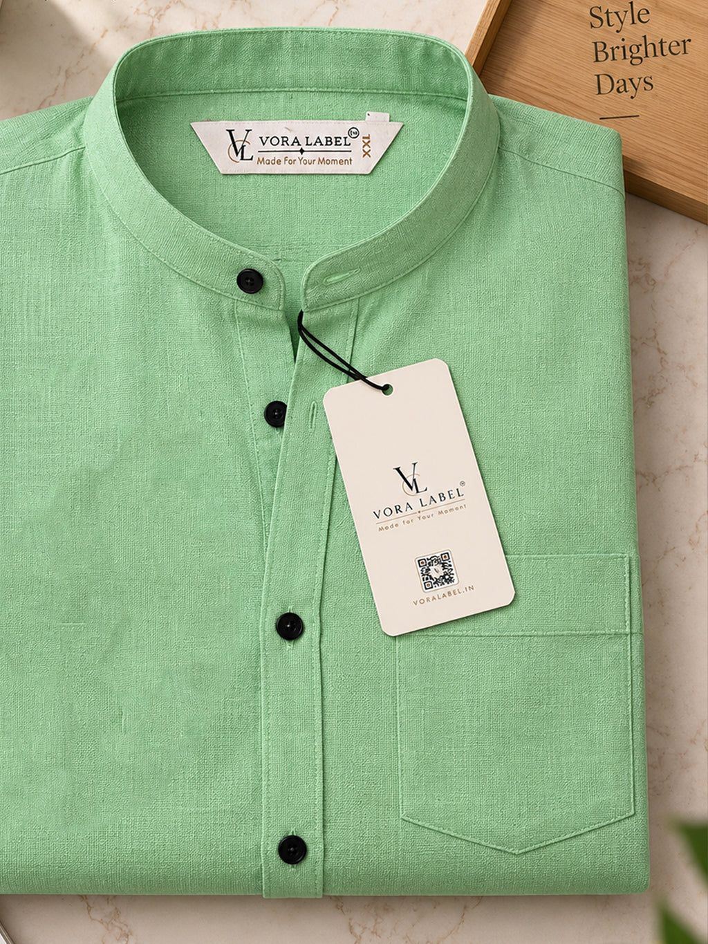 VORA LABEL Men’s Cotton Blend Mandarin Collar Shirt | Full Sleeve Solid Casual & Smart Wear