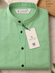 VORA LABEL Men’s Cotton Blend Mandarin Collar Shirt | Full Sleeve Solid Casual & Smart Wear