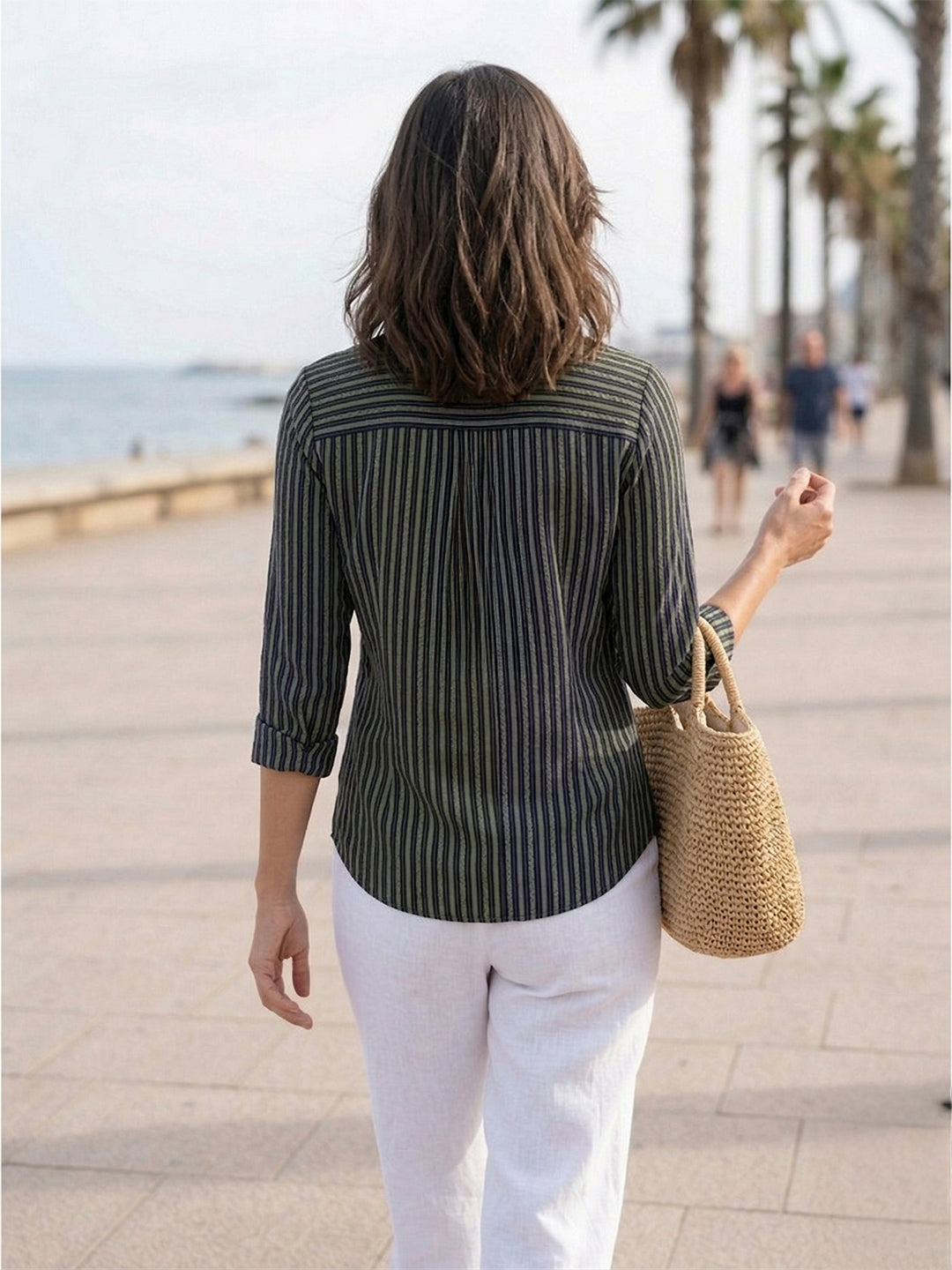 VORA LABEL Women Viscose Rayon Striped Regular Fit 3/4 Sleeve Shirt - Black Secondary image