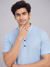 VORA LABEL Men’s Cotton Blend Mandarin Collar Half Kurta | Short Sleeve Solid Casual Wear
