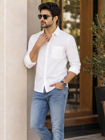 VORA LABEL Men’s Solid Cotton Blend Shirt | Full Sleeve Casual & Formal Shirt