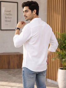 VORA LABEL Men’s Cotton Blend Mandarin Collar Shirt | Full Sleeve Solid Casual & Smart Wear