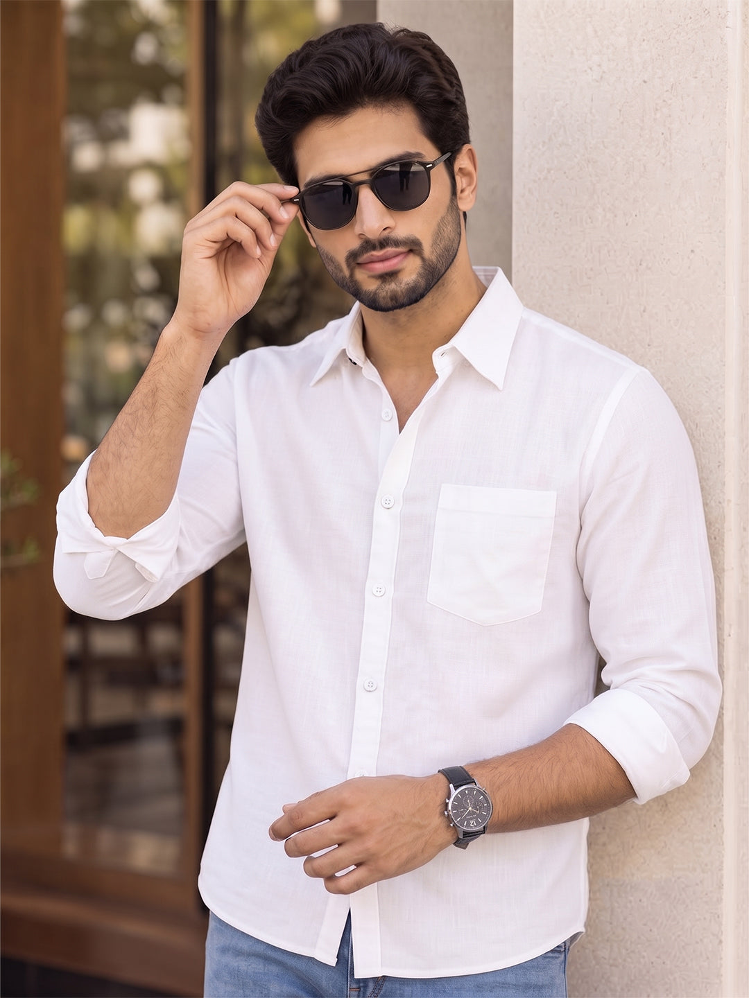 VORA LABEL Men’s Solid Cotton Blend Shirt | Full Sleeve Casual & Formal Shirt