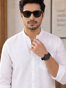 VORA LABEL Men’s Cotton Blend Mandarin Collar Shirt | Full Sleeve Solid Casual & Smart Wear