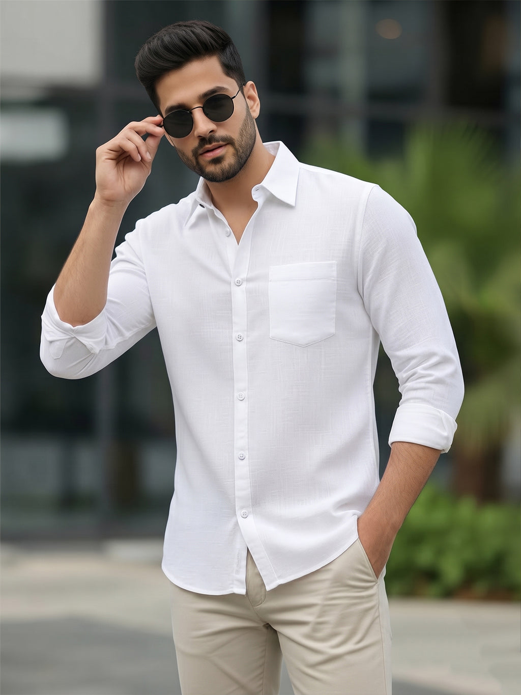 VORA LABEL Men’s Solid Cotton Blend Shirt | Full Sleeve Casual & Formal Shirt