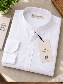 VORA LABEL Men’s Cotton Blend Mandarin Collar Shirt | Full Sleeve Solid Casual & Smart Wear