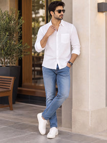 VORA LABEL Men’s Solid Cotton Blend Shirt | Full Sleeve Casual & Formal Shirt