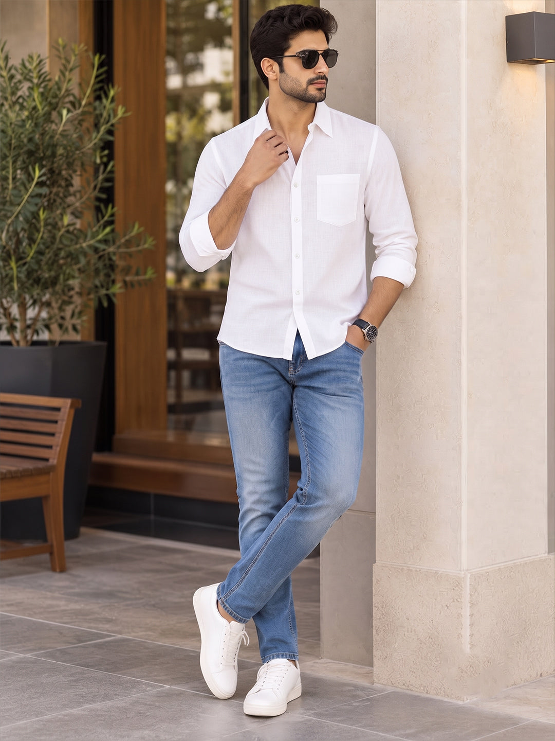 VORA LABEL Men’s Solid Cotton Blend Shirt | Full Sleeve Casual & Formal Shirt