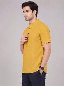 VORA LABEL Men’s Cotton Blend Mandarin Collar Half Kurta | Short Sleeve Solid Casual Wear