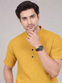 VORA LABEL Men’s Cotton Blend Mandarin Collar Half Kurta | Short Sleeve Solid Casual Wear