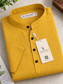 VORA LABEL Men’s Cotton Blend Mandarin Collar Half Kurta | Short Sleeve Solid Casual Wear